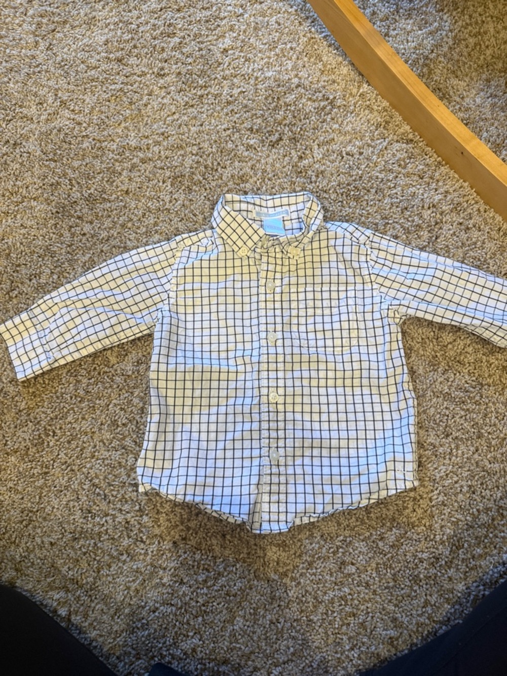 Janie and Jack White Button-Down Shirt with Navy Grid